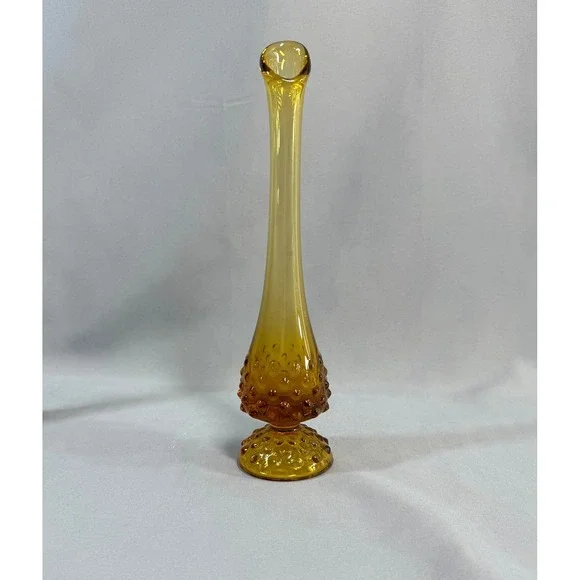 Vintage Pair Fenton Amber Glass Hobnail Swung Vases Footed Marked 10" MCM Retro - Picture 9 of 14